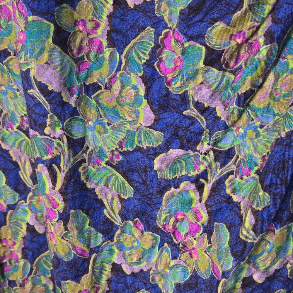 Soft Surroundings Faux Wrap Midi Dress Floral Blue Stretch Jersey Knit V Neck - Picture 2 of 5